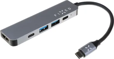 Produktbild von FIXED HUB Mini-Dockingstation für Laptops und Tablets, 5-Port Aluminium, grau