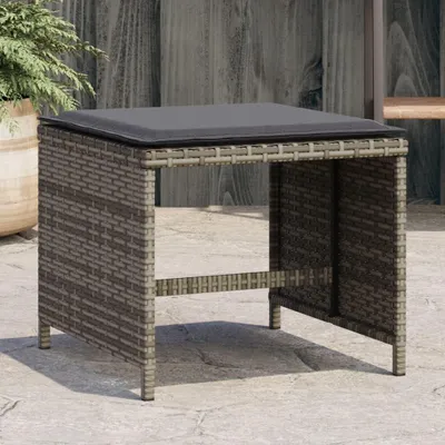 Produktbild von 4er-Set Gartenhocker aus Poly-Rattan mit Kissen, Fußauflage für Balkon und Garten, Rattanhocker für Terrasse, Grau, 40 x 40 x 35 cm
