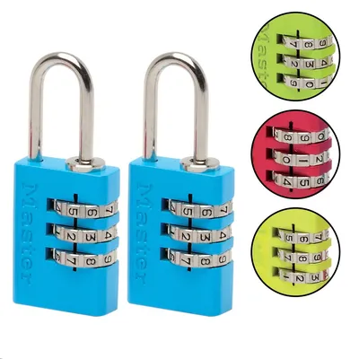 Produktbild von Master Lock 7620EURTCOL 2er-Set Zahlenschloss Vorhängeschloss aus Aluminium, Zufällige Farbe, 2 x 5,5 x 0,9 cm