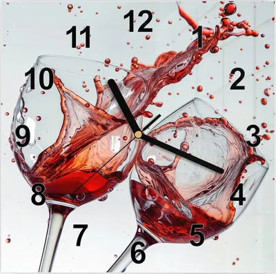 Produktbild von Wanduhr aus Glas mit Motiv Weinkelchplätschern- 30 x 30 cm - inkl. Aufhängesystem