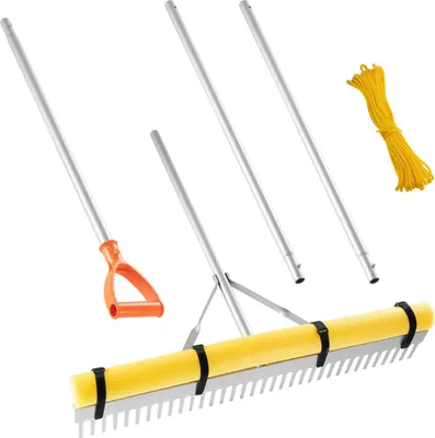 Obrázok produktu pre Záhradné hrable - Hliníkové záhradné hrable - Šírka hlavy 91,4 cm - Dĺžka rukoväte 259 cm - Extra široké a stabilné - Na lístie, štrk a trávnik - Na kyprenie pôdy