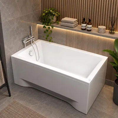Produktbild von ECOLAM Badewanne C-Polimat kleine Wanne Rechteck Acryl weiß 120x70 cm Schürze Ablaufgarnitur Automatik Füße Silikon GRATIS Komplett-Set