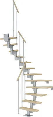 Produktbild von Pertura Mittelholmtreppe Spiros Ahorn Leimholz Perlgrau 1/2-gewendelt 75 cm 13 Stufen / 14 Steigungen Stabgeländer Grau
