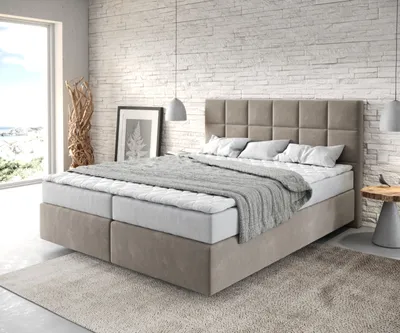 Produktbild von DELIFE Boxspringbett Dream-Fine 160x200 cm Mikrofaser Beige mit Matratze und Topper