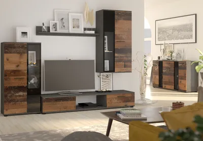 Produktbild von Wohnzimmer - Set Wohnwand Medienwand mit Kommode SALSA matera / old style 5tlg