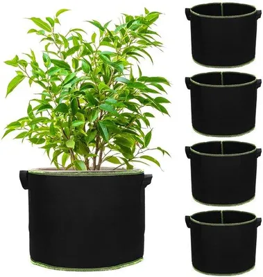 Produktbild von Unyqoos® 5er-Set Pflanzsäcke (40 L) – atmungsaktives Vlies, verstärkte Tragegriffe, Drainage für Gemüse, Tomaten & Kräuter
