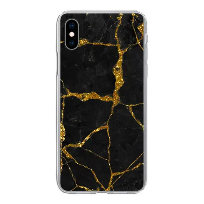 Produktbild von MuchoWow® Handyhülle Schutzhülle Hülle für iPhone Xs Marmor - Gold - Schwarz - Marmoroptik - Glitter Silikon Softcase Handy Hülle - Handytasche