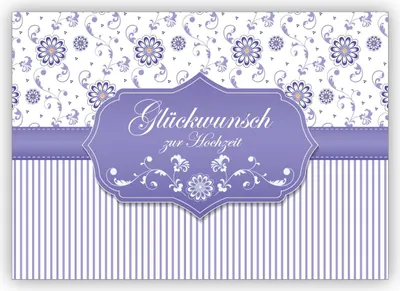 Produktbild von Nette Hochzeitskarte als Glückwunsch zur Hochzeit mit Blümchen und Streifen, lila: Glückwunsch zur Hochzeit