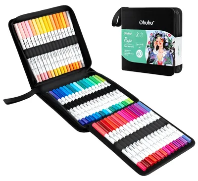 Image de Stylos marqueurs, design à double pointe, 60 couleurs vives, 60 couleurs