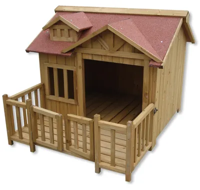 Hundehaus XL mit Terrasse, Fichtenholz, wetterfest, 105x93,5x77,5 cm