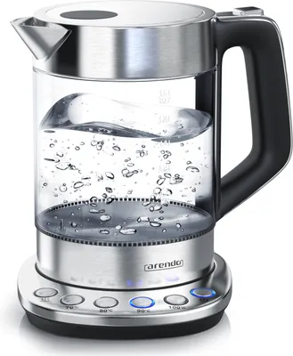 Produktbild von Arendo Wasserkocher 1,5 l, 2200 W, Edelstahl & Glas mit Basisstation, Temperatureinstellung 70° C - 100° C