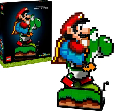 Produktbild von LEGO Super Mario World: Mario a Yoshi Nintendo sada na zbieranie, pixelové figúrky, model na stavanie a vystavovanie, dekorácia do domácnosti a zberateľský predmet, stavebnica a darček pre dospelých fanúšikov 71438