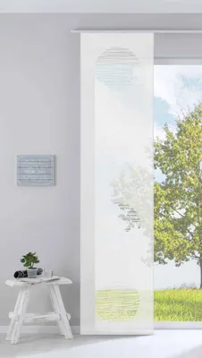 Produktbild von Moderner Flächenvorhang Raumtrenner Schiebegardine »Kreis« HxB 245x60 cm Weiß aus hochwertigem Ausbrenner-Stoff mit Paneelwagen Beschwerungsstange, 85612