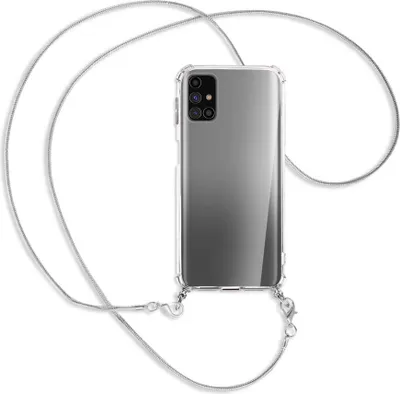 Produktbild von Handykette Backcover-Schutzhülle mit Band (Metall silberfarben) für Samsung Galaxy M31s - silberfarbene Kette Snake