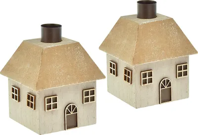 Produktbild von Weihnachtlicher Kerzenhalter im Haus-Design aus Holz, 2 Stück