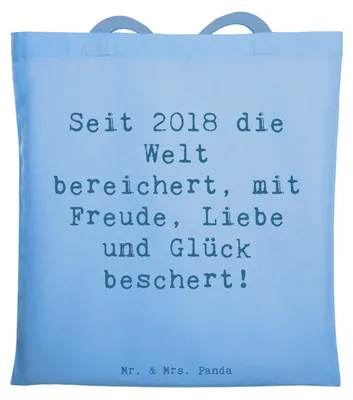 Produktbild von Mr. & Mrs. Panda Tote Bag Spruch 2018 Geburtstag - Sky Blue - Geschenk, Shopping Tasche, Alter, Jutebeutel, Beutel, Geburtsjahr, Laptoptasche, Freude, Happy Birthday