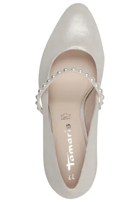 Produktbild von Tamaris Damen Pumps Leder Riemchenpumps Perlenbesatz 1-22424-44, Größe:38 EU, Farbe:Silber