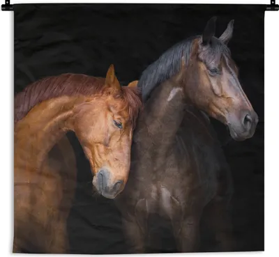Produktbild von MuchoWow® Wandteppich Wandbehang Pferde - Tiere - Porträt - Braun 120x120 cm Tapisserie Dekoration Wandtuch - Modern - Baumwollgewebe