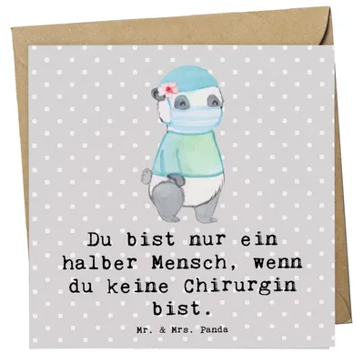 Produktbild von Mr. & Mrs. Panda Grußkarte Chirurgin Herz - Grau Pastell - Geschenk, Krankenhaus, Lustig, anlasskarte, Klappkarte, Witzig, Glückwunschkarte, Ärztin, faltkarte, Spruch