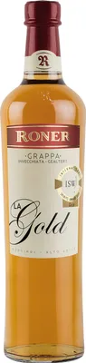 A bottle of Roner Grappa d'Oro La Gold.