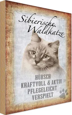 Produktbild von vianmo Holzschild 18x12 cm sibierische Waldkatze Katze Tier Haustier