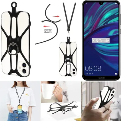 Produktbild von K-S-Trade 3in1 Handykette Handyband Handykordel Halsband Smartphone-Ring Handy-Ring kompatibel mit Huawei Y7 (2019) Fingerhalterung Handyring