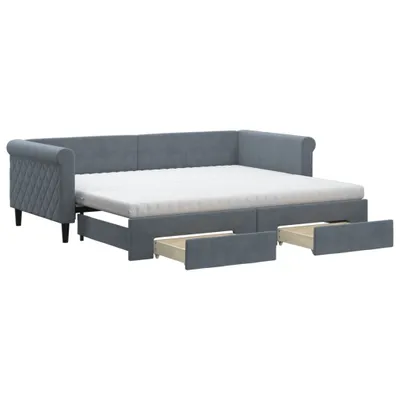 Produktbild von vidaXL Tagesbett Ausziehbar mit Schubladen Dunkelgrau 90x200 cm Samt