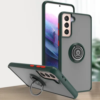 Image de Étui pour Samsung Galaxy S21 Plus 5G étui en TPU translucide mat avec porte-anneau et support vert foncé