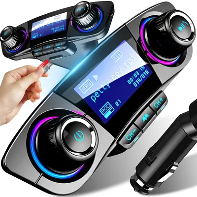Produktbild von Nadajnik Bluetooth FM do samochodowego radia USB Samochodowy zestaw głośnomówiący MP3 z podwójną ładowarką QC 3.0 Niebieskie światło Bezprzewodowy odbiornik samochodowy Retoo