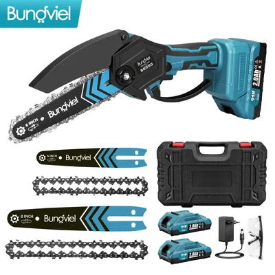 Produktbild von Mini Kettensäge mit Akku, 6 + 8 Zoll Akku Kettensäge mit 2 * 2.0Ah Akkus und Ladegerät,  Einhand Kettensäge Elektrisch für Gartenbäumen Astschere