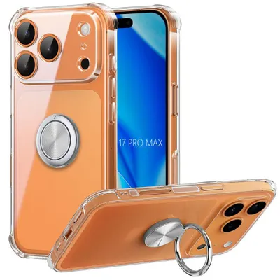 Image de Coque pour iPhone 17 Pro Max, Protection Silicone avec Anneau Argenté Rotatif à 360 Degrés