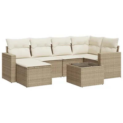 Produktbild von vidaXL 7-tlg. Garten-Sofagarnitur mit Kissen Beige Poly Rattan