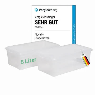 Produktbild von 2x Aufbewahrungsbox 5l Stapelbox Plastikbox transparent Kunststoff mit Deckel klein plastic storage Box multibox 34cm