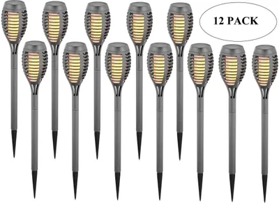 Zdjęcie produktu dla Latarka solarna tańczące płomienie 12 led smd 7.5x7.5x46.5cm szara - 12szt
