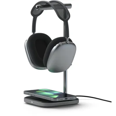 Image de Satechi 2-in-1 Casque Stand/Sans Fil Chargeur – Minimise les Câbles Désordonnés – Stocke et Recharge vos Écouteurs – Connexion d'Entrée Principale USB-C
