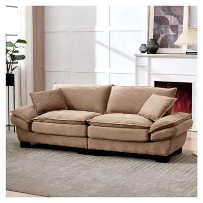 Produktbild von Ein modernes, einfaches Doppelsofa mit einem Federbett, das ein Kissen benötigt, ist gemütlich und geräumig im Wohnzimmer, Schlafzimmer oder Büro, Khaki Sofa