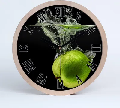 Produktbild von Holzuhr 20fi cm wanduhr - schwarze Spitzen - grüne Äpfel
