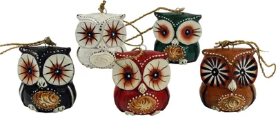 Produktbild von 5er Set Anhänger, Kleine Holzfigur, Tierfigur Eule, Mehrfarbig, 6*5*5 cm, Tierfiguren