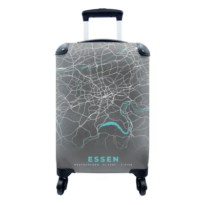 Produktbild von MuchoWow® Koffer Handgepäck Trolley Rollkoffer Kleine Reisekoffer mit 4 Rollen - Deutschland - Blau - Essen - Stadtplan - Karte - Cabin Size < 55x40x23 cm & 55x40x20 cm - Fotokoffer - Kabinenkoffer - Boardgepäck - Reise-Box - Reisekoffer - Reisegepäck - Koffer mit Bild - Trolley für Kinder