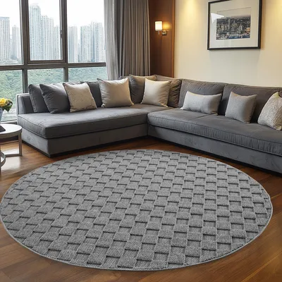 Produktbild von Teppium Teppich Wohnzimmer Bouclé Schlingenflor Skandi Stil Karo Design Robust Superweich für Schlafzimmer, Grösse: 160 cm Rund