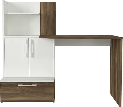 Produktbild von Schreibtisch Padora mit Schrank mit 3 Türen in Walnuss Holzoptik und Weiß, 6368