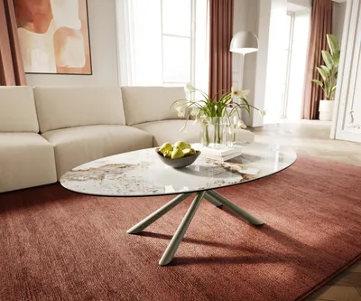 Produktbild von DELIFE Couchtisch Edge Oval 140x80 cm Keramik Minas Melange Sarity Metall Effektfinish Titan