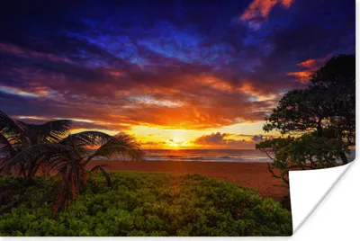 Produktbild von MuchoWow® Poster Ein beeindruckender Sonnenuntergang von Hawaii 90x60 cm - Schlafzimmer