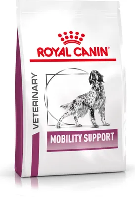 A bag of Royal Canin veterinary dog food for mobility support.