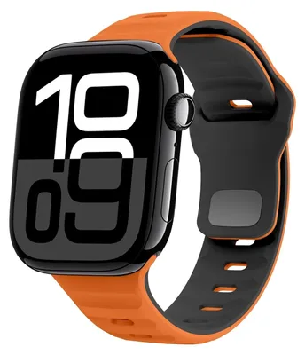 Produktbild von Für Apple Watch Series 11 10 42mm / 9 8 7 41 / 6 SE 5 4 40mm Silikon Wellenstruktur Armband Orange / Schwarz