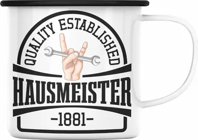 Produktbild von Trendation - Hausmeister Emaille Tasse Geschenke Lustig Spruch Haustechniker (Schwarz)