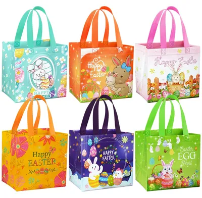 Productafbeelding van Set van 6 vrolijke paastassen voor kinderen, 21 x 15 x 20 cm