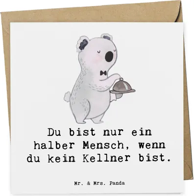 Produktbild von Mr. & Mrs. Panda Glückwunschkarte Kellner Herz - Weiß - Geschenk, Grußkarte, Ausbildung, Klappkarte, Restaurant, anlasskarte, faltkarte, doppelkarte, Spruch, Lustig