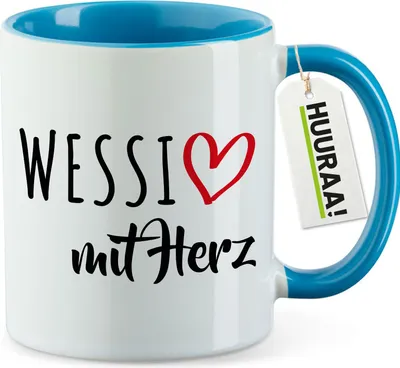 Produktbild von Huuraa Kaffeetasse Wessi mit Herz 330ml Blau Keramik Kaffeebecher Geschenkidee