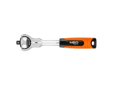 Produktbild von NEO TOOLS Aufsteck-Ratsche mit 72 Zähnen für einen Drehwinkel von 5°, Aufsteckschlüssel CrV und CrMo Stahl, 360° Drehkopf, in 3 Ausführungen 1/4", 3/8", 1/2" erhältlich, mit DIN 3122:2017-04 konform